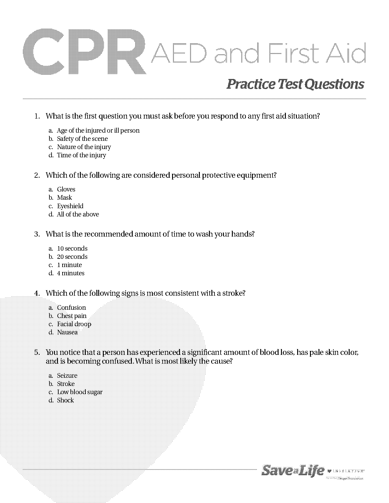 cpr and first aid test questions and answers pdf